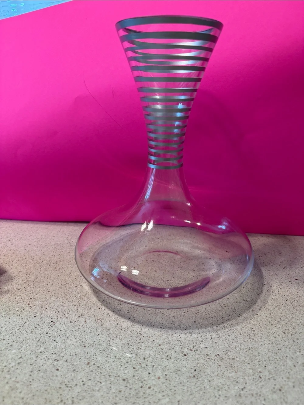 Clear Glass Wine Decanter with Silver Stripe Neck